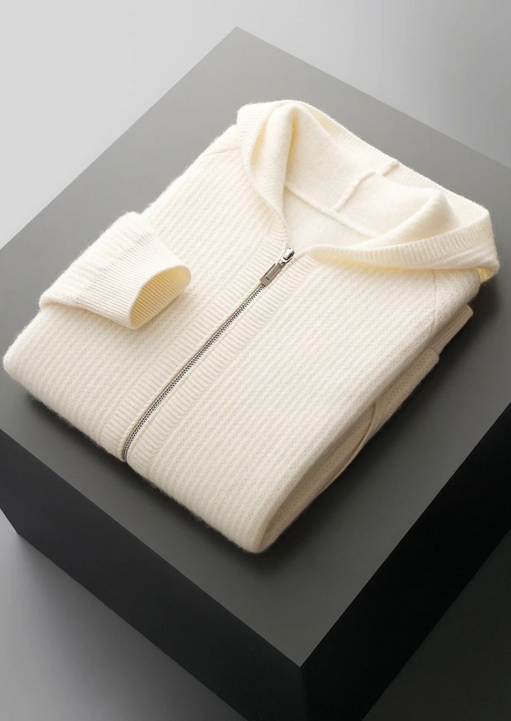 NOBA WOOL RIBBED ZIPPER HOODIE