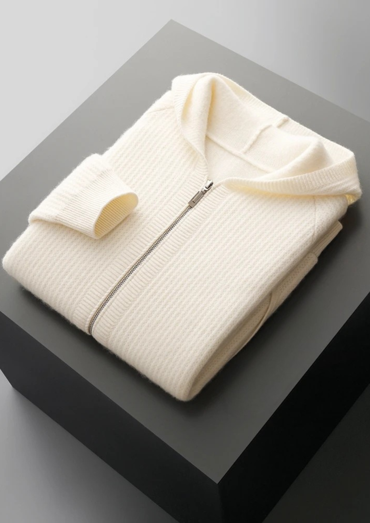 NOBA WOOL RIBBED ZIPPER HOODIE