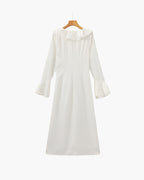 Pearl Button Ruffle Midi Dress